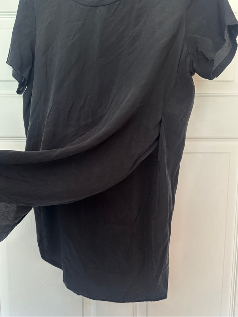 Acrobat 100% Silk Black Short Sleeve Draped High Low Tee - Picture 4 of 7